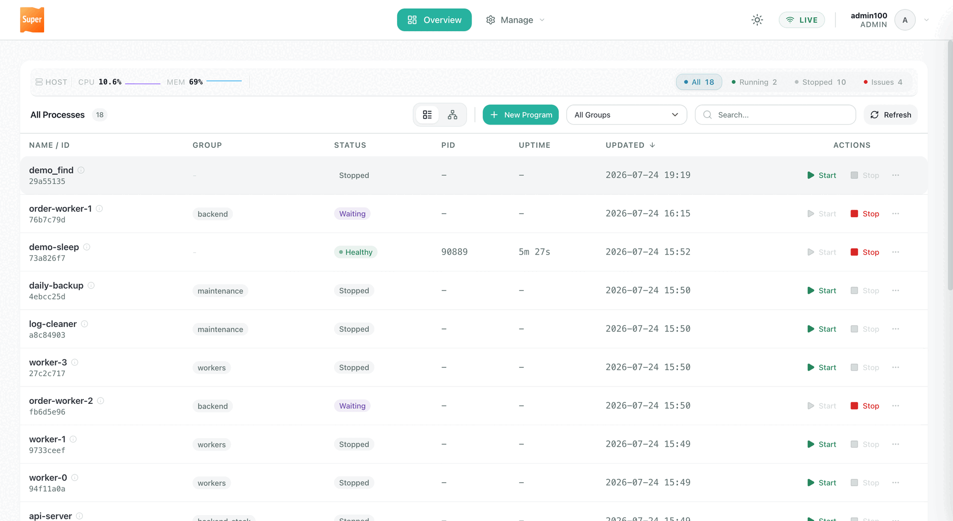 Super orchestrating a service stack
