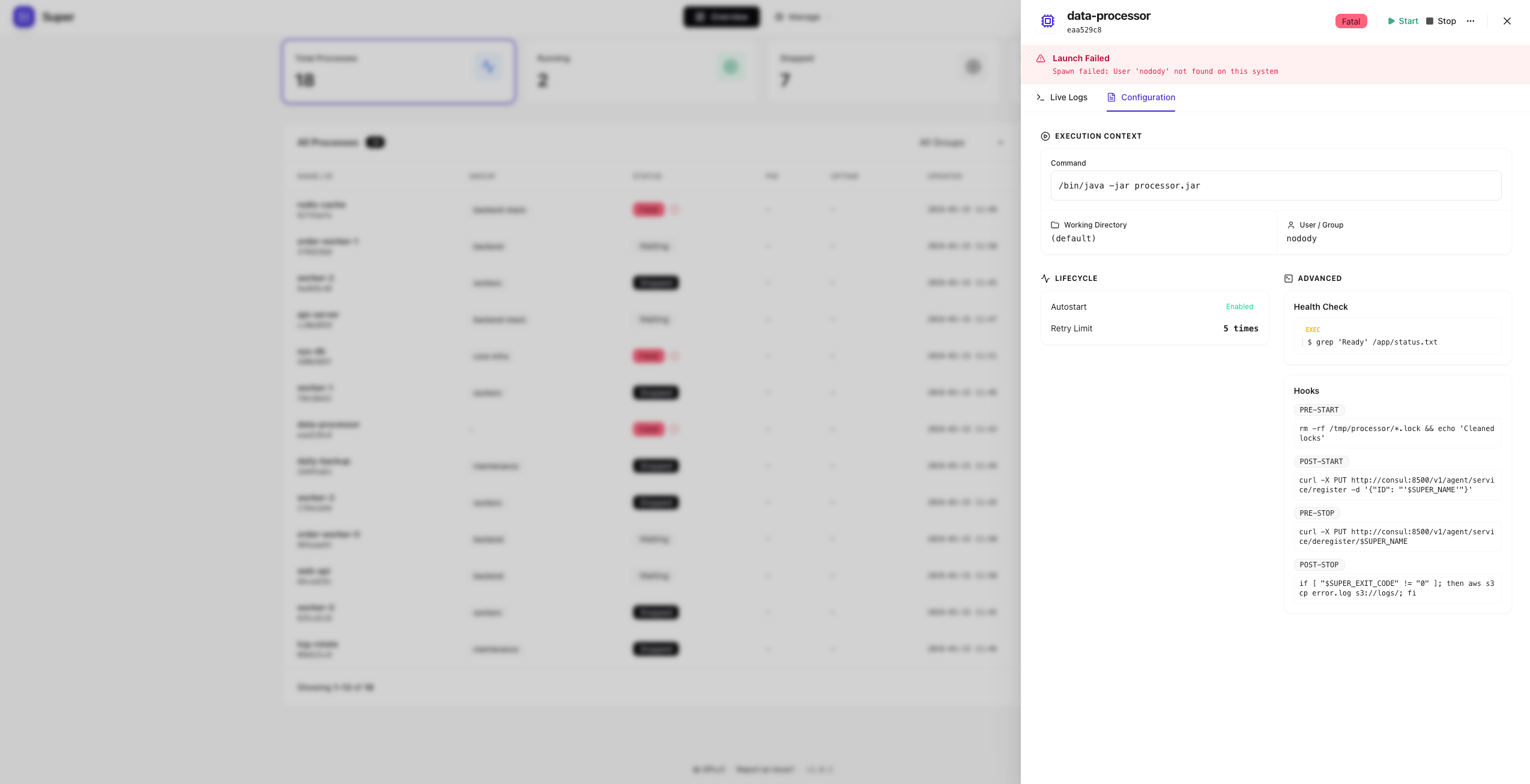 Program detail with live logs